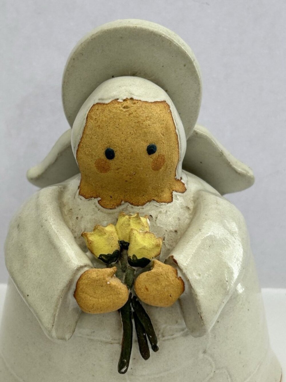 Pottery Angel Figurine Yellow Flowers Handmade Decorative Farmhouse Cottagecore - Picture 7 of 10